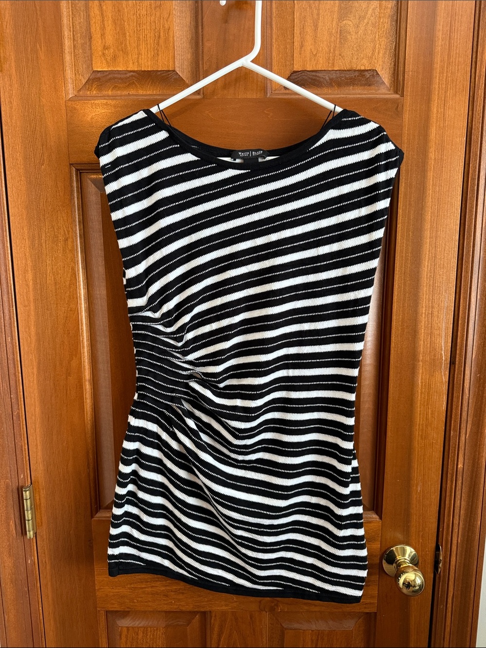 White House Black Market Black & White Striped Ruched Tunic